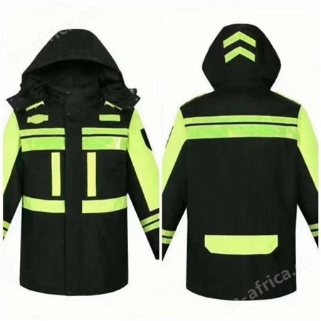 反光棉服 多功能黄色冬季棉服棉大衣防水交通荧光棉外套